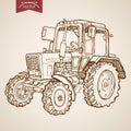 Engraving vintage hand drawn vector tractor Farm S Royalty Free Stock Photo