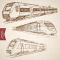 Engraving vintage hand drawn vector train transpor Royalty Free Stock Photo