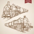 Engraving vintage hand drawn vector train transpor Royalty Free Stock Photo