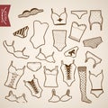 Engraving vintage hand drawn vector underwear clot