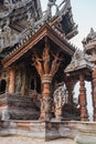 Engraving Wooden Column of Sanctuary of The Truth at Pattaya. Chonburi Province, Thailand Royalty Free Stock Photo