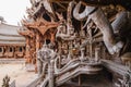 Engraving Wooden Sculptures in Sanctuary of The Truth at Pattaya. Chonburi Province, Thailand Royalty Free Stock Photo