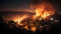 engulfed forest fires come close to the city and houses,