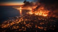 engulfed forest fires come close to the city and houses,