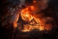 Engulfed House in fire. Generate Ai Royalty Free Stock Photo