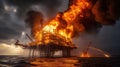 engulfed oil rig on fire