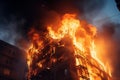 Engulfing Building fire closeup. Generate Ai