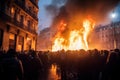 Engulfing Paris demonstration fire. Generate Ai Royalty Free Stock Photo