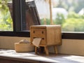 Natural Elegance: Wooden Tissue Box Adorned by Sunlit Window