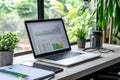 Enhance your productivity with a laptop computer resting on top of a sleek wooden desk, A dynamic website optimized for SEO, AI