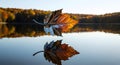 Autumn Leaf Reflection for Serene Fall Imagery Royalty Free Stock Photo