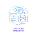 Enhanced code readability blue gradient concept icon