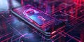 Enhanced cybersecurity visualized with holographic padlock protecting smartphone data. Concept