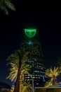 A Night Photo of the Illuminated Kingdom Tower in Riyadh, Saudi Arabia Royalty Free Stock Photo
