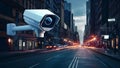 Enhanced Security: Futuristic CCTV Camera Detects Threats and Intrusions on City Streets. Concept