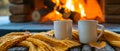 Enhancing The Cozy Autumn Ambiance With Coffee Mugs By The Crackling Fireplace