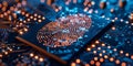 Enhancing Cybersecurity with a Closeup of a Circuit Board Featuring a Fingerprint Sensor. Concept