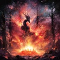 Enigma Embers - Campfire where sparks morph into mythical creatures