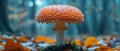 Enigmatic Amanita muscaria in Autumnal Hues. Concept Mushroom Photography, Fall Foliage, Nature