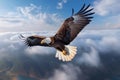 Enigmatic beauty, Fish Eagle\'s flight transcends the earthly realm, soaring above clouds