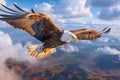 Enigmatic beauty, Fish Eagle\'s flight transcends the earthly realm, soaring above clouds