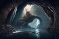 Enigmatic Cave Waterfall Landscape Royalty Free Stock Photo