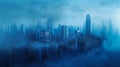 Enigmatic Cityscape: A Technological Wonderland of Cold Blue Fog