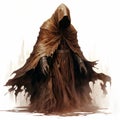 The Enigmatic Cloaked Figure: A Masterpiece Of Monochromatic Action Painting Royalty Free Stock Photo