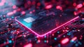 Enigmatic code streams flowing around a neon-lit credit card, representing the encryption of financial data in e-commerce,