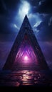 Enigmatic cyan contrast Cinematic lighting with Valknut on purple backdrop