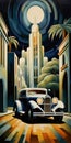 Enigmatic Dreamscape: Art Deco Futurism In A Crowded Street