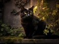 Enigmatic Elegance: Cat\'s Graceful Vigil in the Moonlit Garden