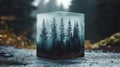 Enigmatic Forest Scene in Glass Cube Royalty Free Stock Photo