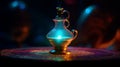 Enigmatic genie manifests from the enchanted lamp, bringing magic into the world