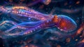 Enigmatic giant squid in deep sea miki asai inspired photorealistic low angle shot Royalty Free Stock Photo