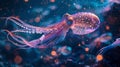 Enigmatic giant squid in ocean depths, miki asai inspired photorealism with bright colors Royalty Free Stock Photo