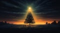 Enigmatic Glow: Christmas Tree Silhouette in the Fog