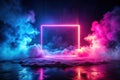 Enigmatic glowing square frame suspended above a mystical vaporous landscape with vivid pink and blue hues. Generative AI Royalty Free Stock Photo