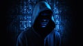 Enigmatic Hacker Hoodie Binary Code Motif Digital Security Danger Illustration Generative AI