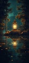 Enigmatic Illumination: Lantern\'s Embrace in the Symbolist Mystery Royalty Free Stock Photo