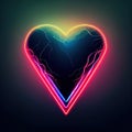 Enigmatic illumination. Unveiling the mysteries of a radiant heart embraced by neon lightning bolts. AI-generated