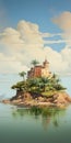 Enigmatic Island Castle: A Digital Painting Inspired By Victor Mosquera And Francesco Borromini