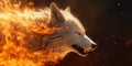 Enigmatic Ivory Wolf Fantasy Poster: Ashen Embers and Infernos on a Dark Canvas. A Collection of Fantastical Wild Beasts in Flames