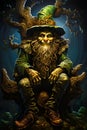 Enigmatic leprechaun, surrounded by mystical woods, exudes an aura of magic. Ideal for fantasy themes. Royalty Free Stock Photo