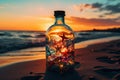 Enigmatic message in a bottle symbolizing hopes and dreams adrift on the vast sea