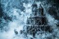Enigmatic Miniature Castle in Mystical Foggy Ambience Fantasy Architecture Concept Art for Creative Backgrounds and Illustrations