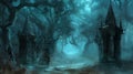 Enigmatic Moonlit Forest with Mysterious Gothic Gates