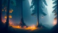 Enigmatic Rainy Druid Forest: A Mystical Journey Amidst Mist, Fireflies, and Lanterns