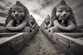 Enigmatic sphinxes posing riddles to test the minds of adventurers - Generative AI