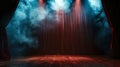Mysterious theater stage with red curtains and atmospheric smoke. a scene set for drama and artistic performance. AI Royalty Free Stock Photo